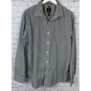 VICTORINOX Men’s XL Black Gingham Check Cotton Button Up Pinpoint Tailored Fit